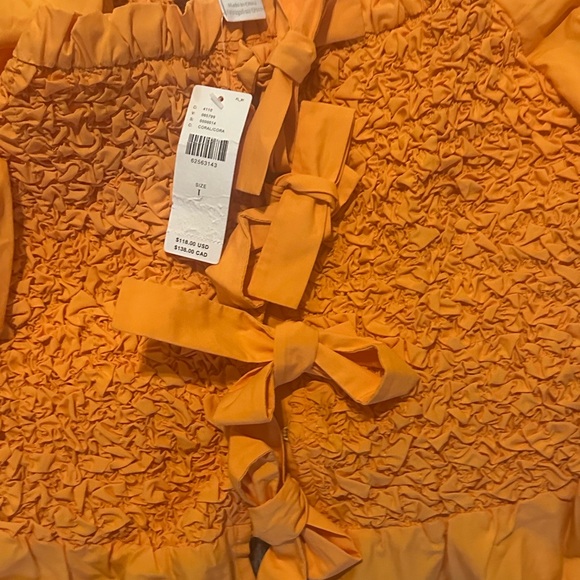 Anthropologie Mare Mare Orange Smock Bow Tie Crop Top Blouse Flutter Sleeve NWT - Picture 4 of 6